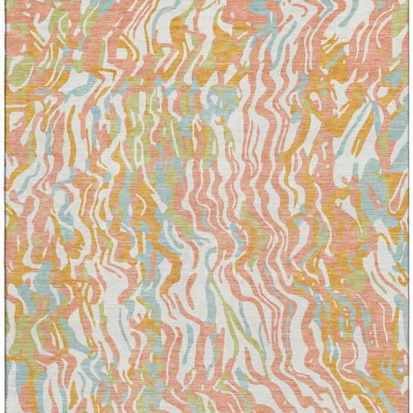HomeRoots 10' Modern Coral Mint Green and Sky Blue Abstract Washable Area Rug with UV Protection & Durability 681437