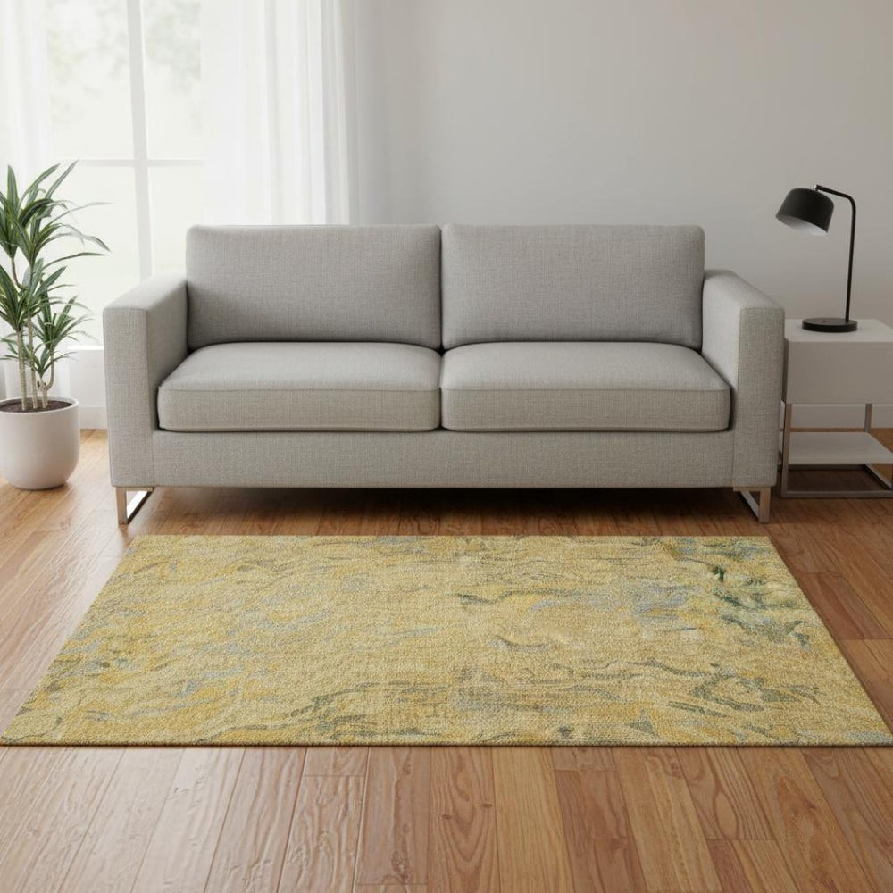 HomeRoots 5' X 8' Modern Gold Gray Olive Green Abstract Washable Rug with UV Protection for High-Traffic Areas 681439