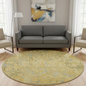 HomeRoots 8' Gold Gray & Olive Green Abstract Washable Round Rug – UV Protected, Stain Resistant, Family Friendly 681440