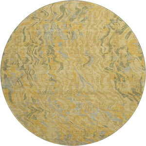 HomeRoots 8' Gold Gray & Olive Green Abstract Washable Round Rug – UV Protected, Stain Resistant, Family Friendly 681440