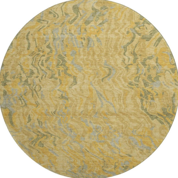 HomeRoots 8' Gold Gray & Olive Green Abstract Washable Round Rug – UV Protected, Stain Resistant, Family Friendly 681440