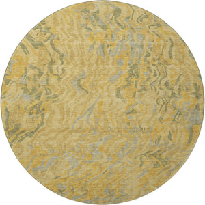 HomeRoots 8' Gold Gray & Olive Green Abstract Washable Round Rug – UV Protected, Stain Resistant, Family Friendly 681440