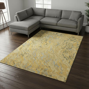 HomeRoots 8' X 10' Abstract Washable Area Rug in Gold, Gray & Olive Green - UV Protected & Stain Resistant 681441
