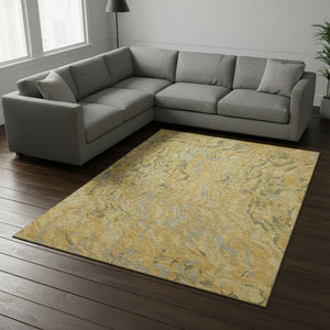 HomeRoots 9' X 12' Gold Gray Olive Green Abstract Area Rug - Washable, UV Protected, Modern Design for Homes 681442