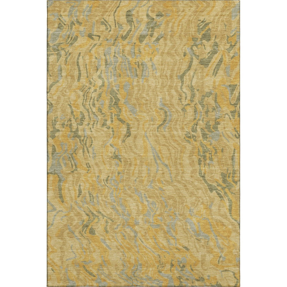 HomeRoots 9' X 12' Gold Gray Olive Green Abstract Area Rug - Washable, UV Protected, Modern Design for Homes 681442
