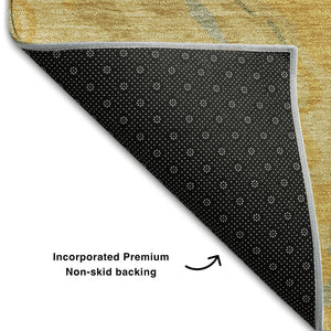 HomeRoots 9' X 12' Gold Gray Olive Green Abstract Area Rug - Washable, UV Protected, Modern Design for Homes 681442