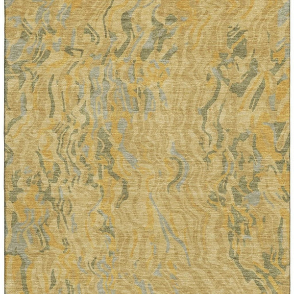 HomeRoots 10' Abstract Area Rug in Gold, Gray & Olive Green - Washable, UV Protected & Kid-Friendly Design! 681443