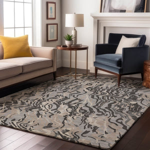 HomeRoots 5' X 8' Contemporary Gray Silver Ivory Abstract Area Rug - Washable, UV Protected, Easy Care! 681445