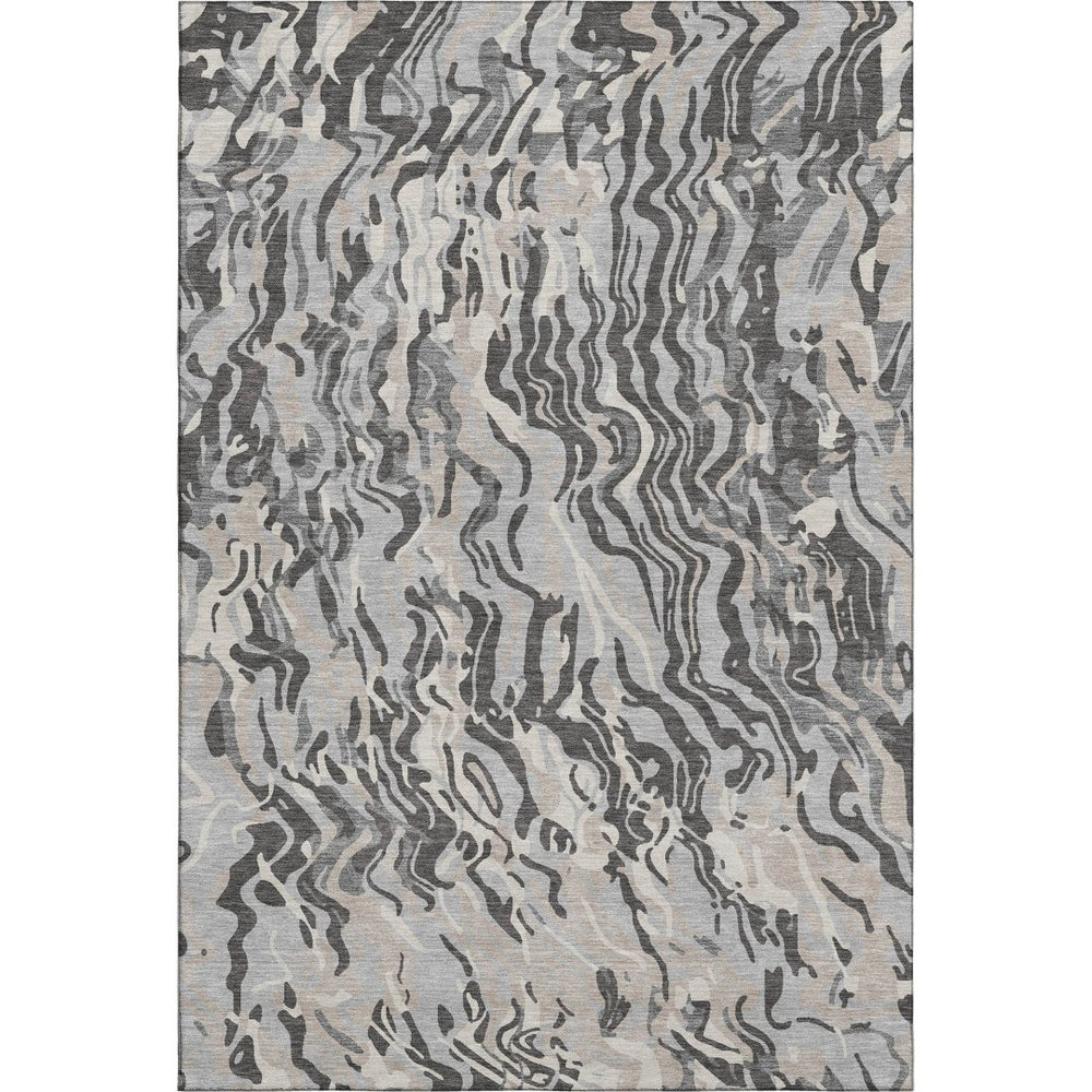 HomeRoots 5' X 8' Contemporary Gray Silver Ivory Abstract Area Rug - Washable, UV Protected, Easy Care! 681445