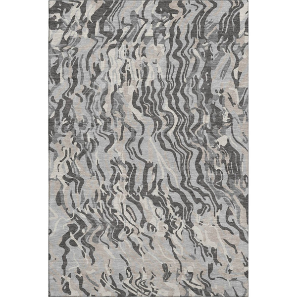 HomeRoots 5' X 8' Contemporary Gray Silver Ivory Abstract Area Rug - Washable, UV Protected, Easy Care! 681445