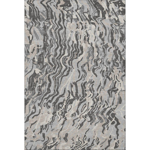 HomeRoots 5' X 8' Contemporary Gray Silver Ivory Abstract Area Rug - Washable, UV Protected, Easy Care! 681445