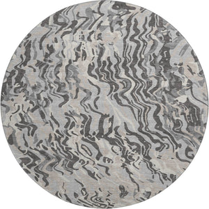 HomeRoots 8' Gray Silver And Ivory Abstract Round Rug - Washable, Durable, UV Protected for High-Traffic Homes 681446