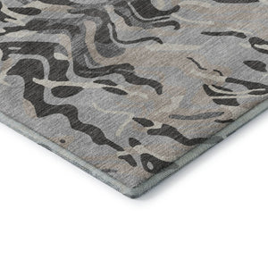 HomeRoots 8' Gray Silver And Ivory Abstract Round Rug - Washable, Durable, UV Protected for High-Traffic Homes 681446