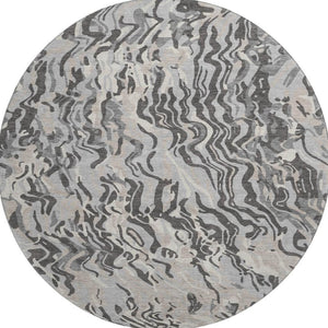 HomeRoots 8' Gray Silver And Ivory Abstract Round Rug - Washable, Durable, UV Protected for High-Traffic Homes 681446