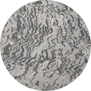 HomeRoots 8' Gray Silver And Ivory Abstract Round Rug - Washable, Durable, UV Protected for High-Traffic Homes 681446