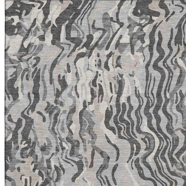 HomeRoots 8' X 10' Modern Gray Silver and Ivory Abstract Area Rug - Washable, UV Protected for Active Homes 681447
