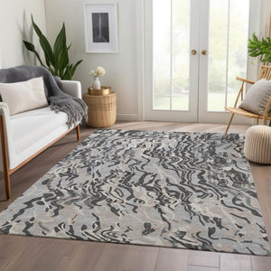 HomeRoots 10' Modern Abstract Area Rug in Gray, Silver & Ivory - Washable, UV Protected & Stain-Resistant! 681449