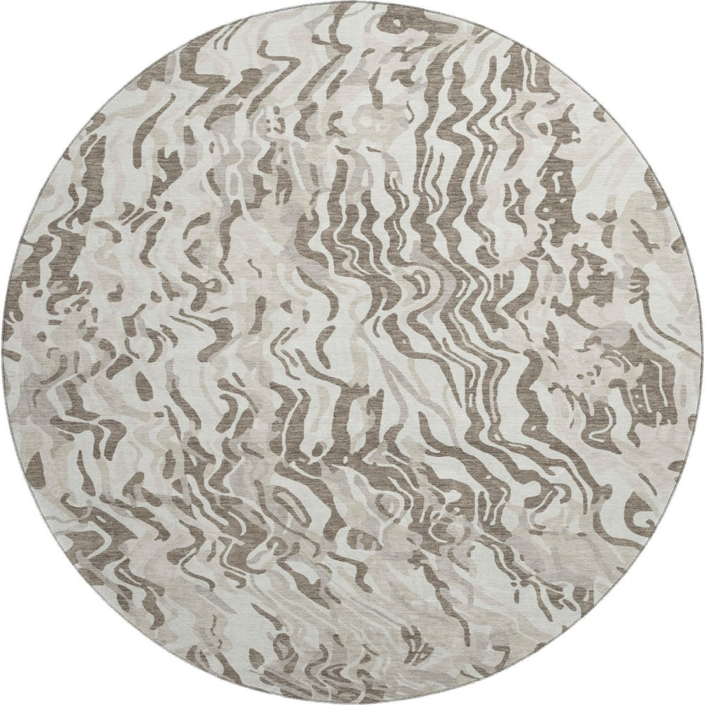 HomeRoots 8' Gray Silver and Ivory Abstract Round Rug – Durable, Washable, UV-Protected for Modern Spaces 681452