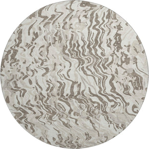 HomeRoots 8' Gray Silver and Ivory Abstract Round Rug – Durable, Washable, UV-Protected for Modern Spaces 681452