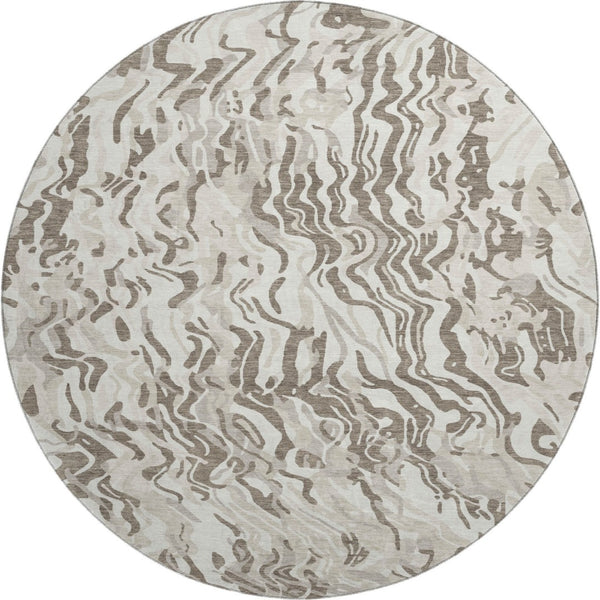 HomeRoots 8' Gray Silver and Ivory Abstract Round Rug – Durable, Washable, UV-Protected for Modern Spaces 681452