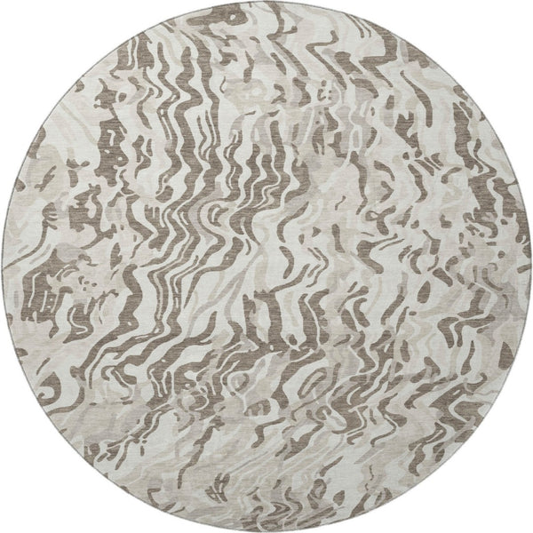 HomeRoots 8' Gray Silver and Ivory Abstract Round Rug – Durable, Washable, UV-Protected for Modern Spaces 681452