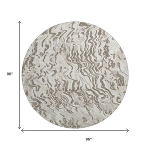 HomeRoots 8' Gray Silver and Ivory Abstract Round Rug – Durable, Washable, UV-Protected for Modern Spaces 681452