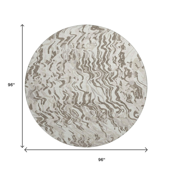 HomeRoots 8' Gray Silver and Ivory Abstract Round Rug – Durable, Washable, UV-Protected for Modern Spaces 681452