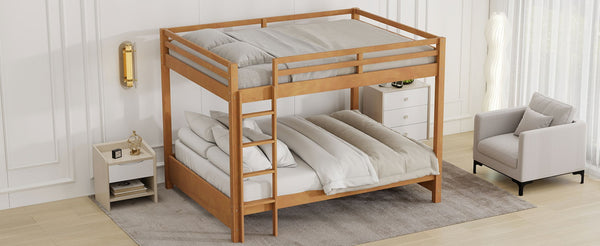 English Elm Wood Queen Size Bunk Bed With Ladder - Sturdy Pine Frame, Space-Saving Design For Shared Rooms N7090004007D-GIGA