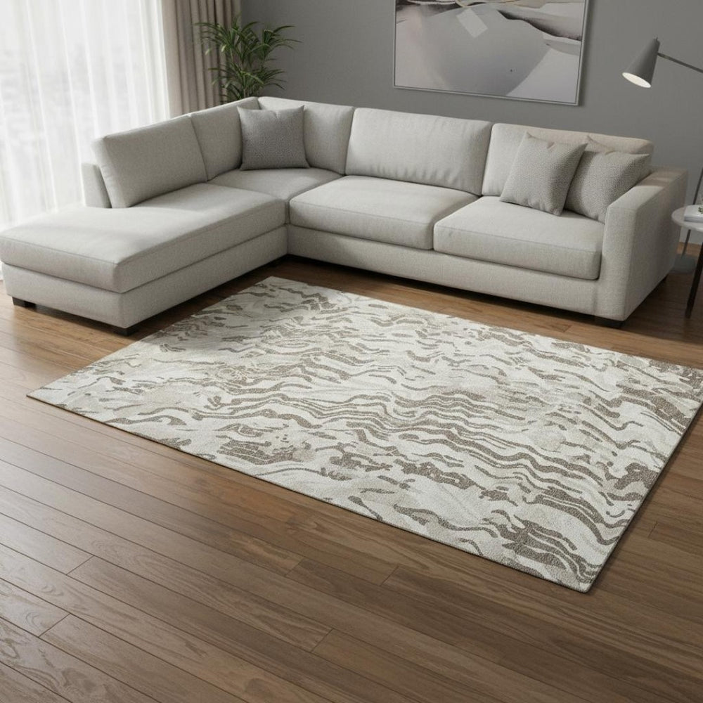 HomeRoots 8' X 10' Abstract Gray, Silver & Ivory Washable Area Rug with UV Protection for Modern Homes 681453