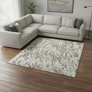 HomeRoots 10' Gray Silver and Ivory Abstract Washable Area Rug with UV Protection for High-Traffic Spaces 681455