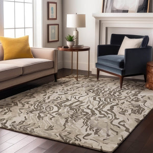 HomeRoots 10' Gray Silver and Ivory Abstract Washable Area Rug with UV Protection for High-Traffic Spaces 681455