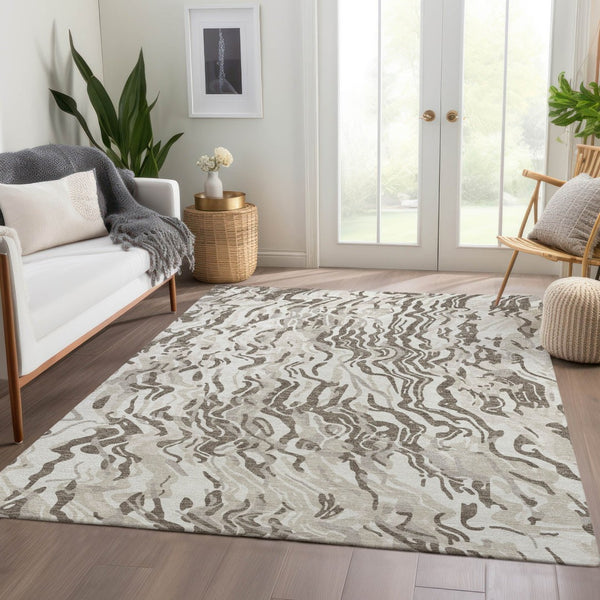 HomeRoots 10' Gray Silver and Ivory Abstract Washable Area Rug with UV Protection for High-Traffic Spaces 681455