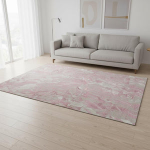 HomeRoots 5' X 8' Pink And Ivory Abstract Washable Area Rug - Stylish, Stain Resistant, UV Protected for Homes 681457