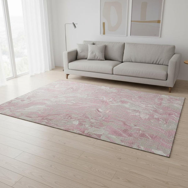 HomeRoots 5' X 8' Pink And Ivory Abstract Washable Area Rug - Stylish, Stain Resistant, UV Protected for Homes 681457