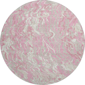 HomeRoots 8' Pink And Ivory Abstract Round Area Rug - Washable, Stain-Resistant, UV Protected for Busy Homes 681458