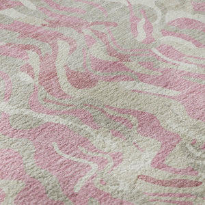 HomeRoots 8' Pink And Ivory Abstract Round Area Rug - Washable, Stain-Resistant, UV Protected for Busy Homes 681458