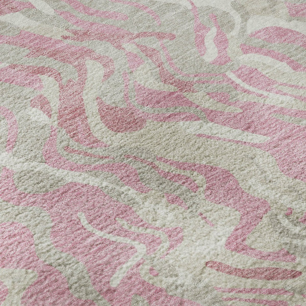 HomeRoots 8' Pink And Ivory Abstract Round Area Rug - Washable, Stain-Resistant, UV Protected for Busy Homes 681458