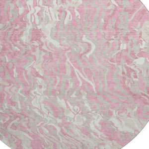 HomeRoots 8' Pink And Ivory Abstract Round Area Rug - Washable, Stain-Resistant, UV Protected for Busy Homes 681458