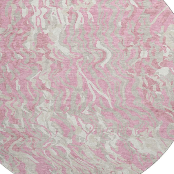 HomeRoots 8' Pink And Ivory Abstract Round Area Rug - Washable, Stain-Resistant, UV Protected for Busy Homes 681458