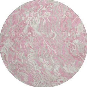 HomeRoots 8' Pink And Ivory Abstract Round Area Rug - Washable, Stain-Resistant, UV Protected for Busy Homes 681458