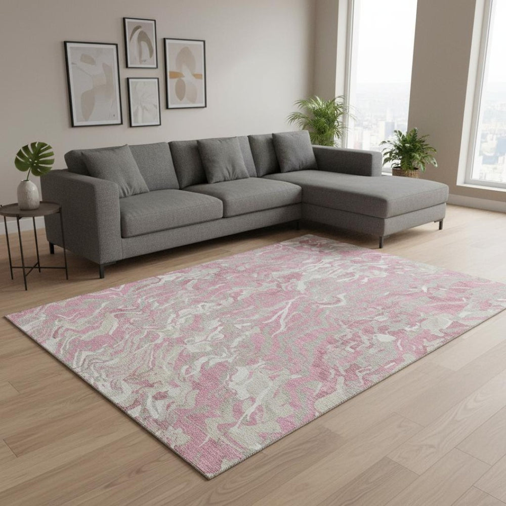 HomeRoots 8' X 10' Pink and Ivory Abstract Washable Area Rug - UV Protected, Stain Resistant, Stylish Comfort 681459
