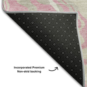 HomeRoots 9' X 12' Pink And Ivory Abstract Washable Area Rug - UV Protected, Soft, Durable & Stylish Design 681460