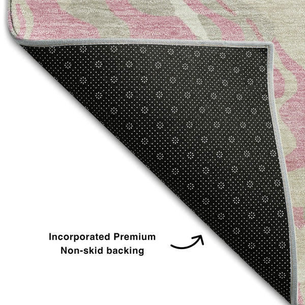 HomeRoots 9' X 12' Pink And Ivory Abstract Washable Area Rug - UV Protected, Soft, Durable & Stylish Design 681460