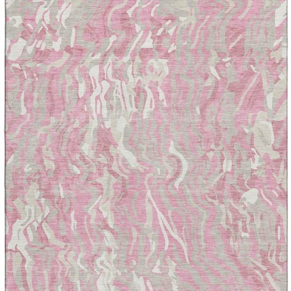 HomeRoots 9' X 12' Pink And Ivory Abstract Washable Area Rug - UV Protected, Soft, Durable & Stylish Design 681460