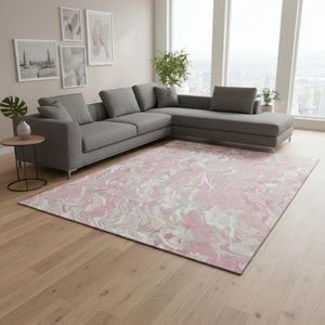 HomeRoots 10' X 14' Pink and Ivory Abstract Area Rug - Washable, UV Protected, Perfect for Stylish Living Spaces! 681461