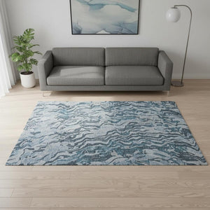 HomeRoots 5' Sky Blue & Gray Abstract Washable Area Rug - UV Protected, Durable & Easy to Clean for Homes! 681463