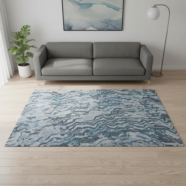 HomeRoots 5' Sky Blue & Gray Abstract Washable Area Rug - UV Protected, Durable & Easy to Clean for Homes! 681463