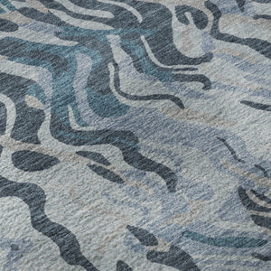 HomeRoots 5' Sky Blue & Gray Abstract Washable Area Rug - UV Protected, Durable & Easy to Clean for Homes! 681463