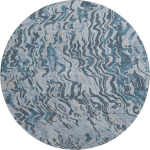 HomeRoots 8' Vibrant Sky Blue and Gray Abstract Round Rug with UV Protection - Washable, Durable, Stylish Design 681464