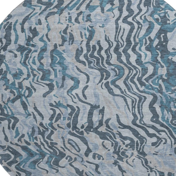 HomeRoots 8' Vibrant Sky Blue and Gray Abstract Round Rug with UV Protection - Washable, Durable, Stylish Design 681464